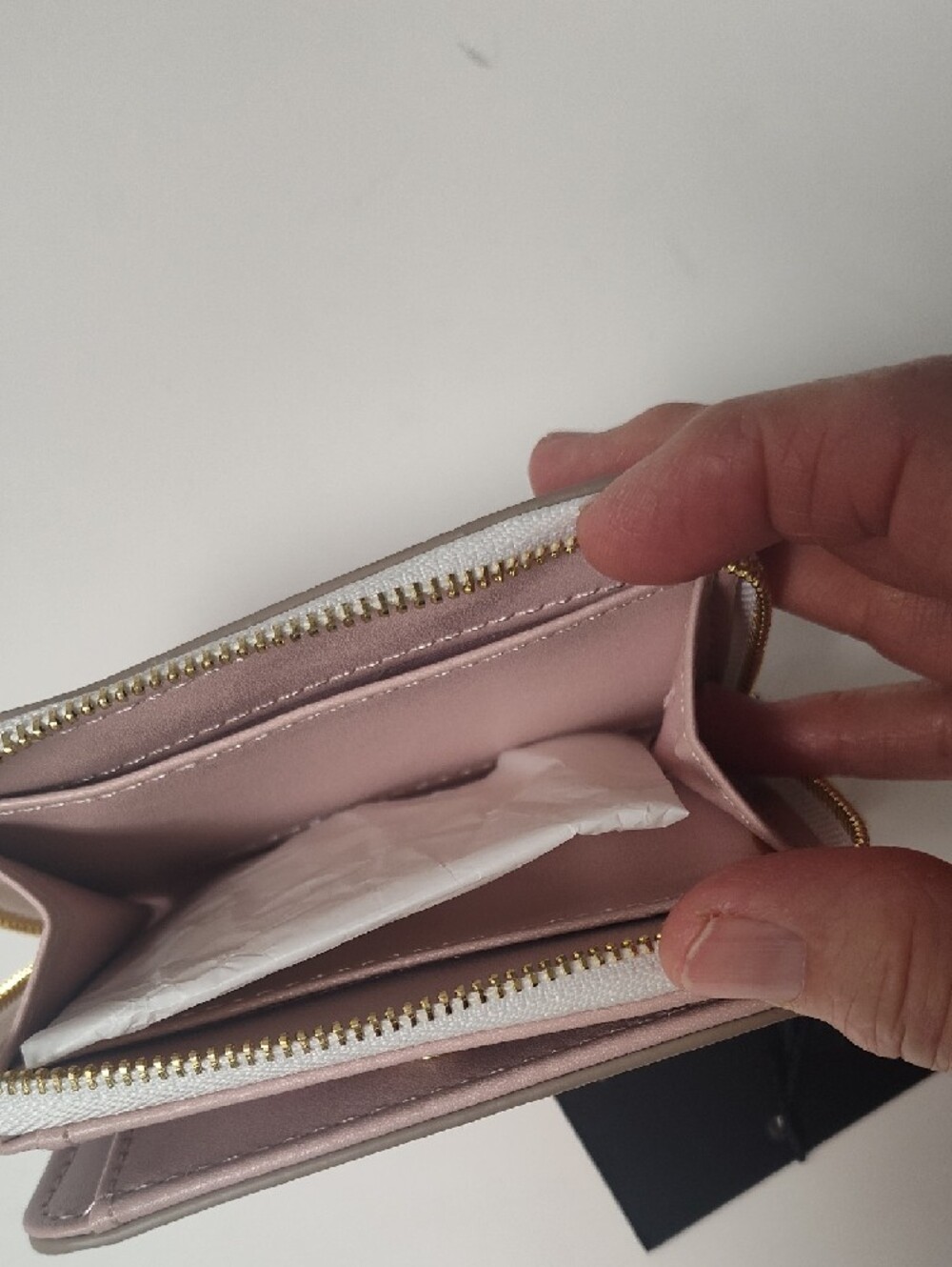 Nanette Lepore Pink and White Striped Zip-Around Wallet with Gold Logo - Picture 3 of 6